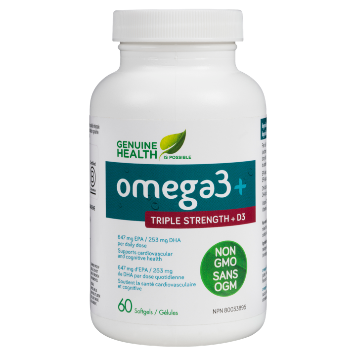 Omega3+ Triple Strength + D3 - 647 mg EPA, 253 mg DHA, 1,000 IU Vitamin D3