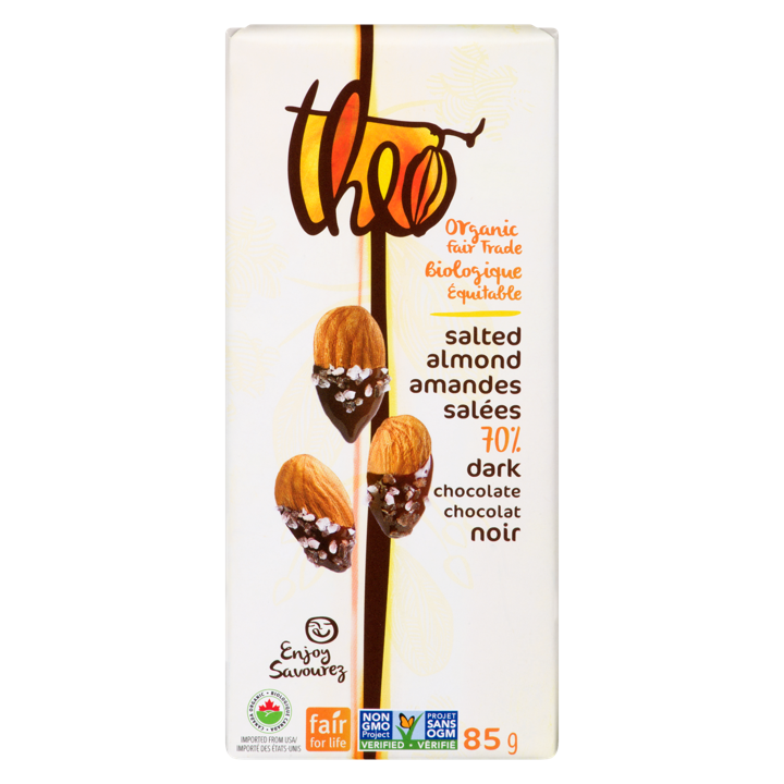 Chocolate Bar - Salted Almond 70% Dark - 85 g